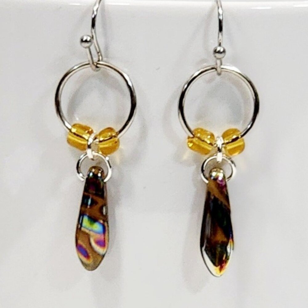 Czechoslovakian Camel Brown Glass Dagger Earrings Lightweight Minimalist